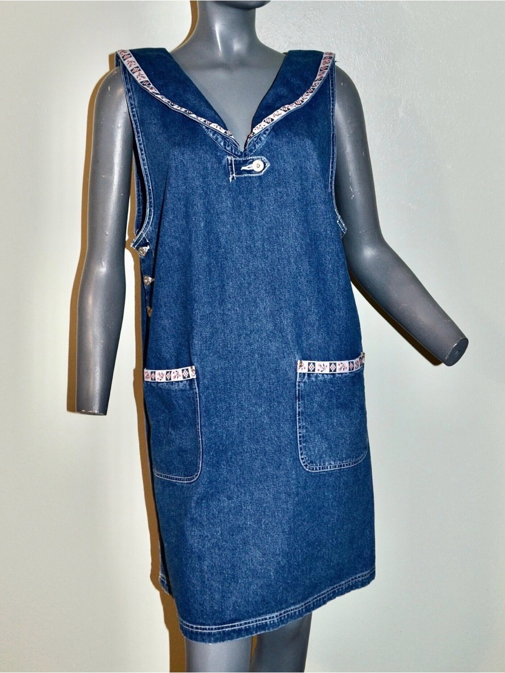 1990s Denim jumper with nautical sailor collar. By Jenna Lane NY JLNY.